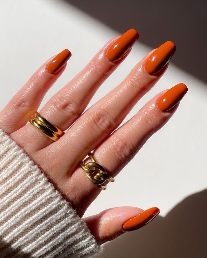 Pumpkin orange color nails 