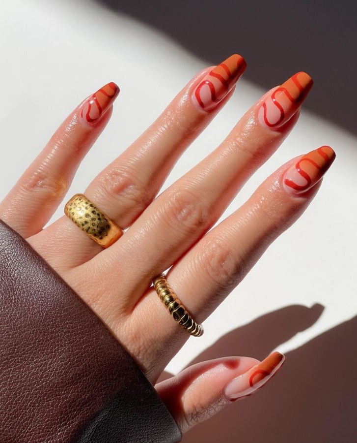 Orange Swirls - Pumpkin Spice Nails 