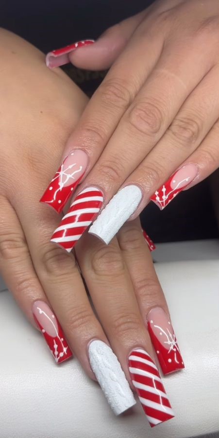 Frosted Candy Cane Nails 