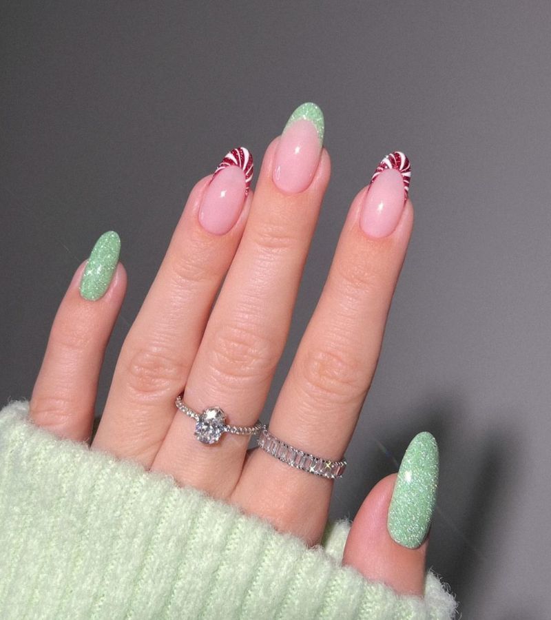 Peppermint Candy Cane Nails Frenchies 