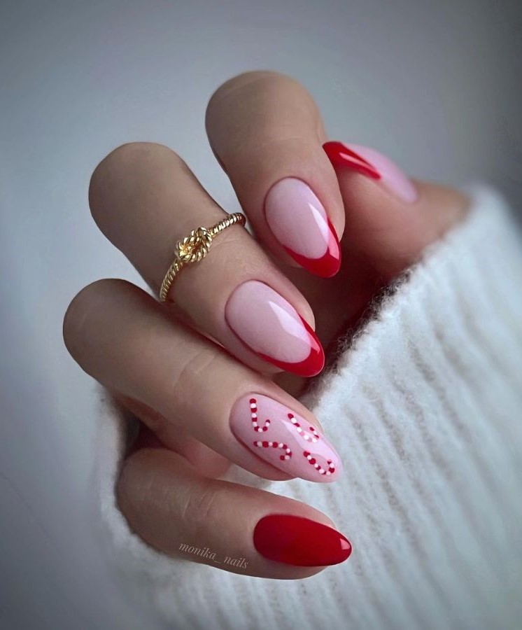 Red Tiny Candy Cane Nails 