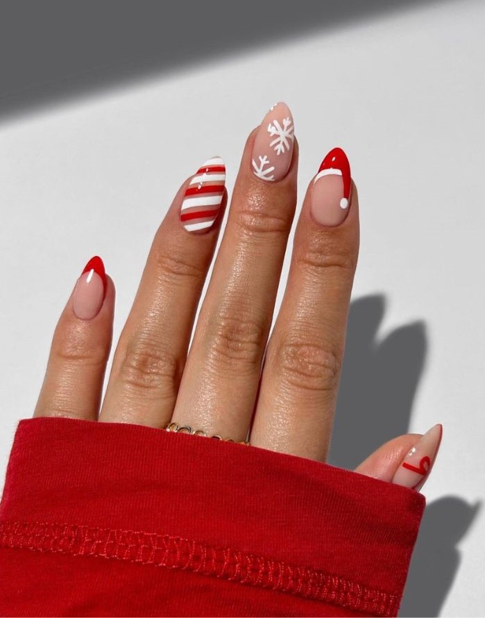 Red Striped Candy Cane Nails 