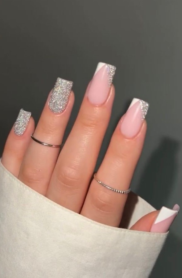 Silver and White Nails 