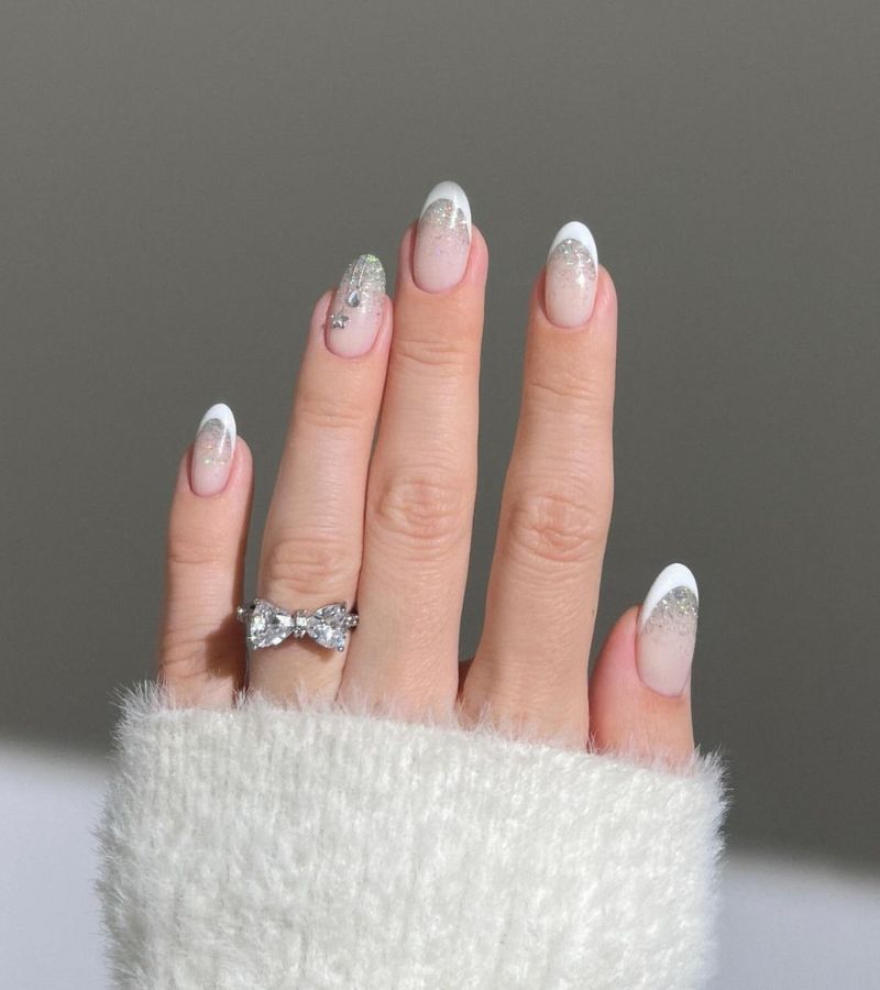 White Glittery Nails 