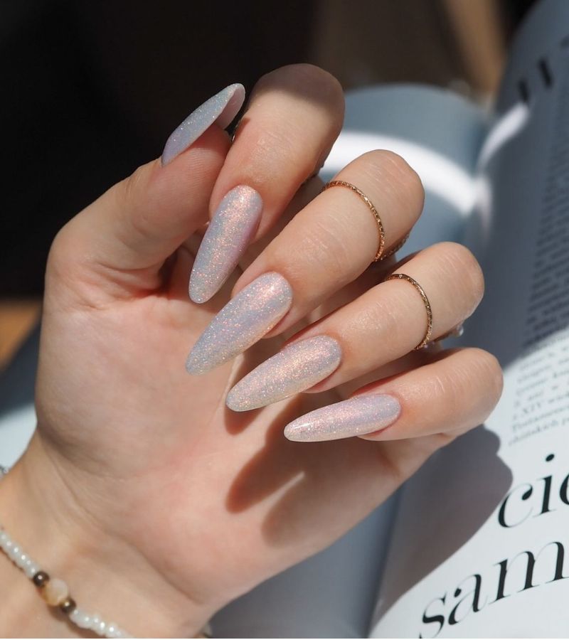 Shimmery Silver Nails 