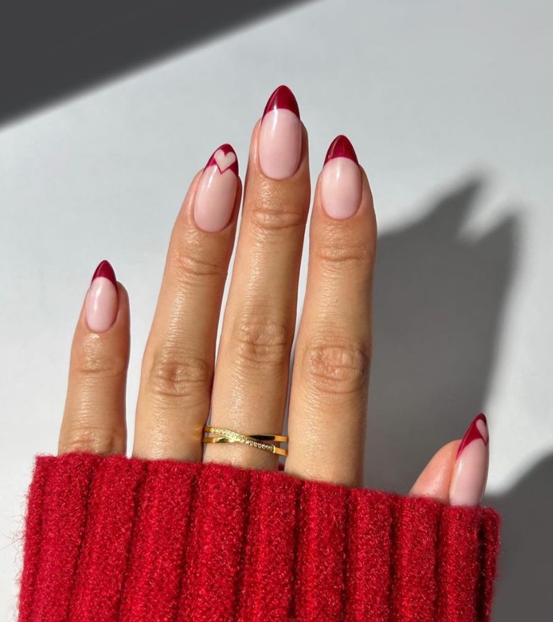 red tips with heart nails