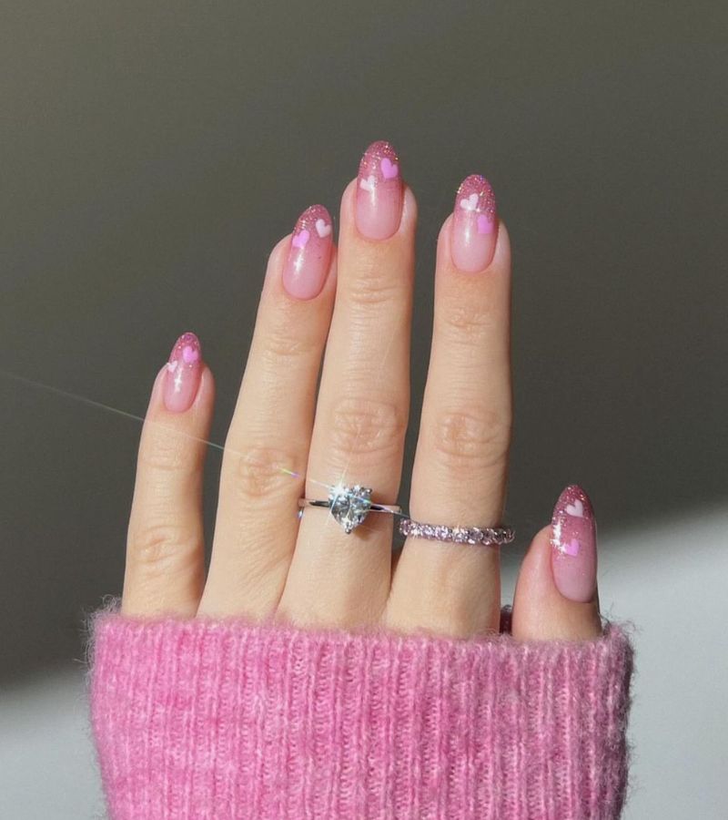 sparkly pink heart tips 