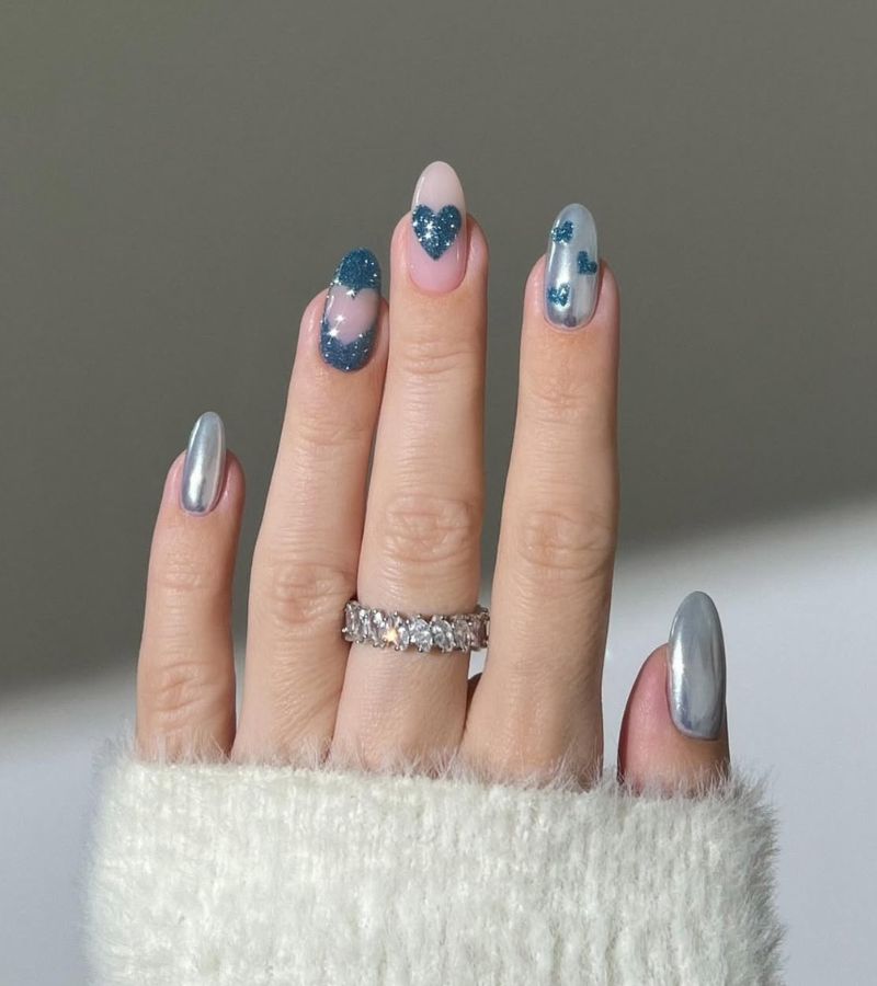 blue heart nails 