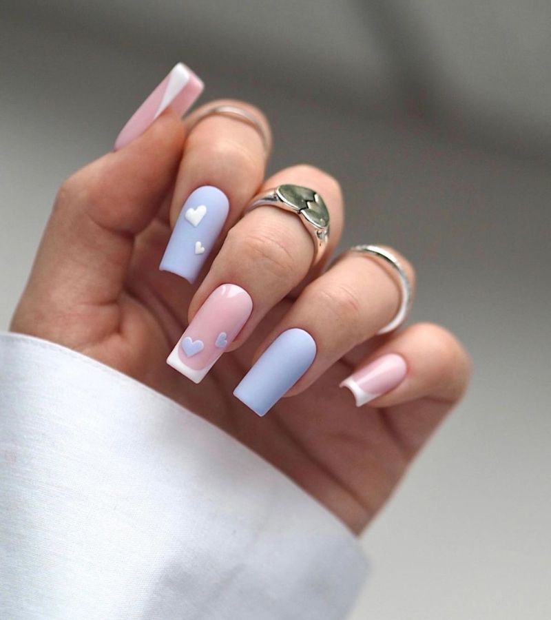 baby blue heart nails 