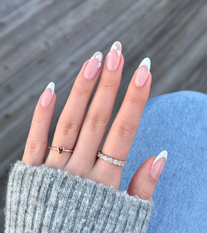 white heart tips nails