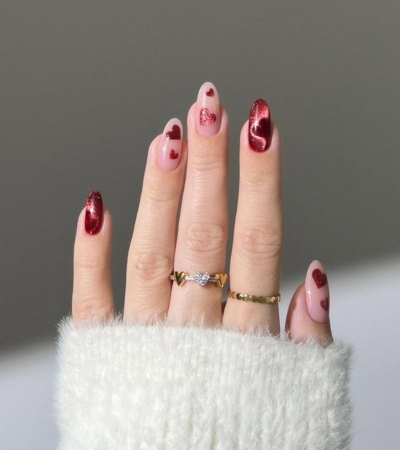 red velvet heart nails