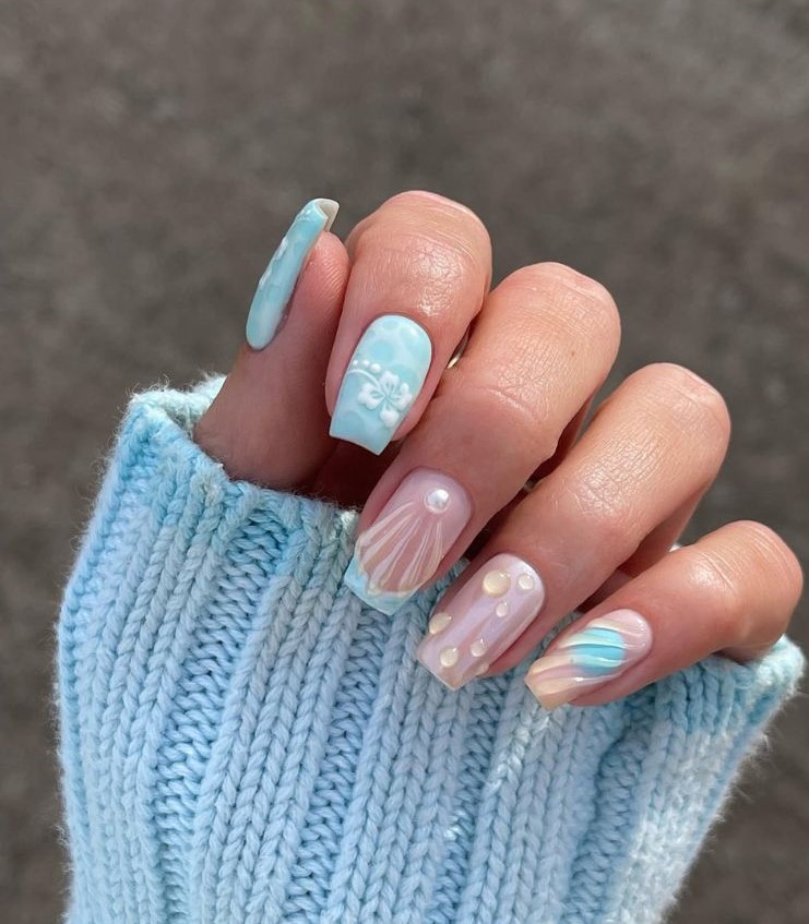 blue blue shell nails