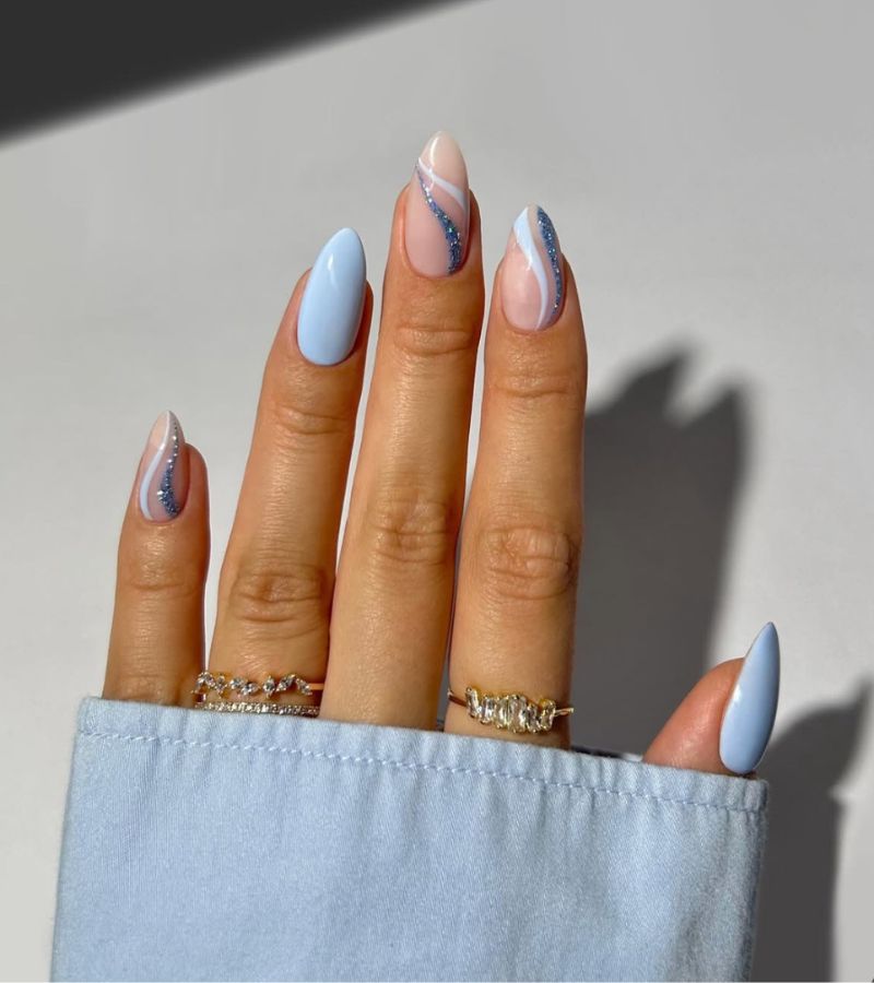 baby blue sparkly swirls