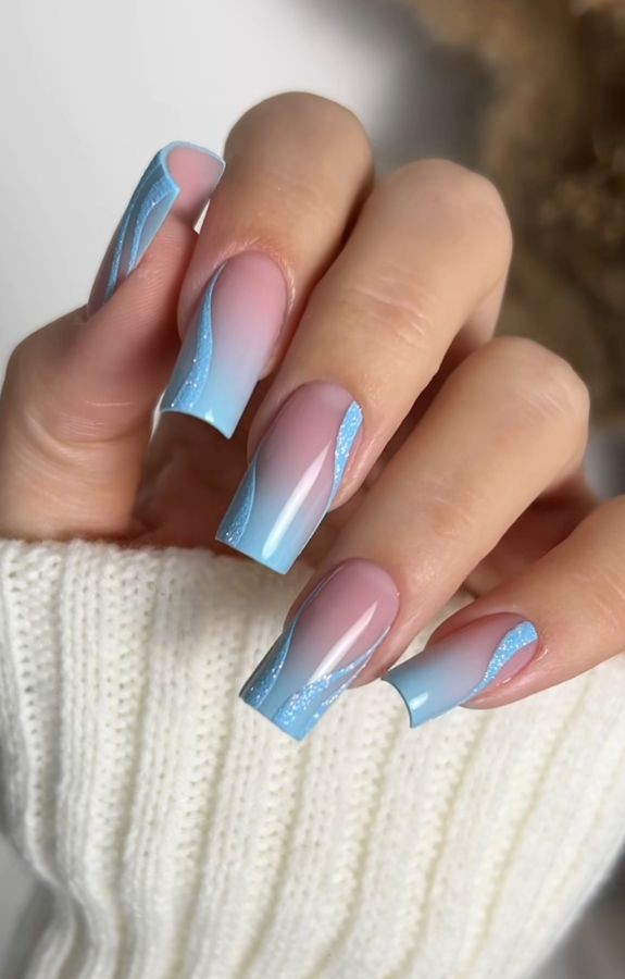 blue glittery nails 