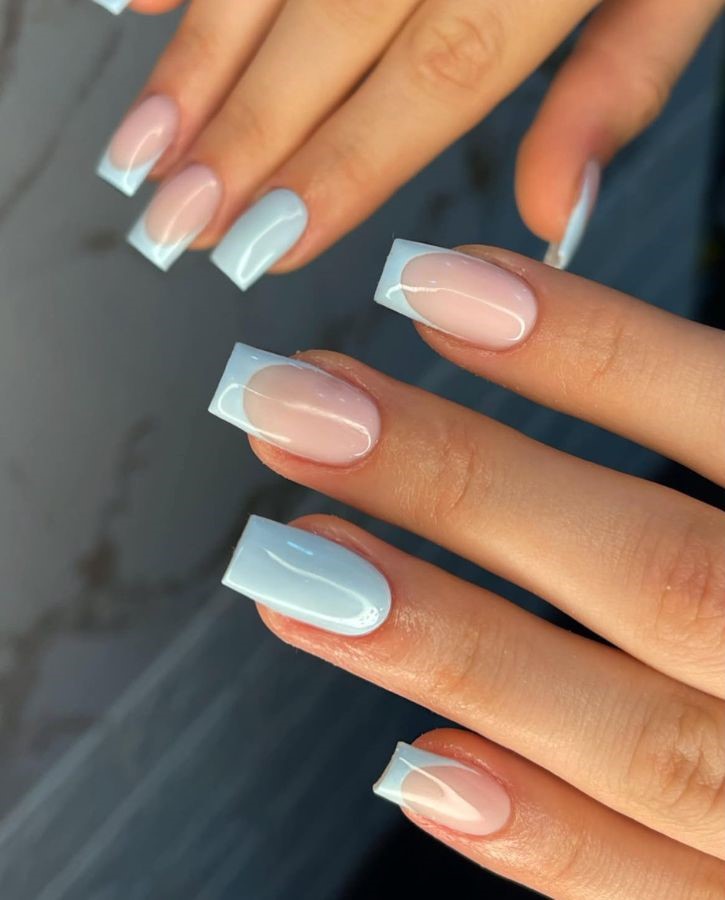 baby blue french nails