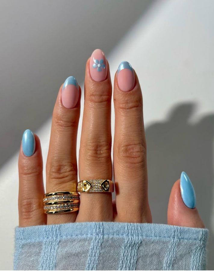 baby blue flower nails
