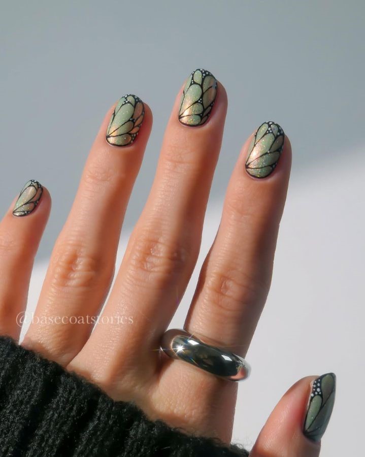 green butterfly wings fairy nails