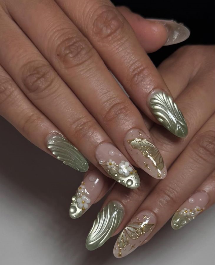 fairy green chrome nails