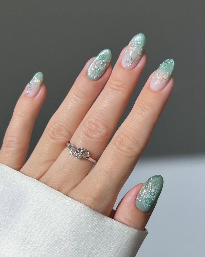 sparkly green fairy nails