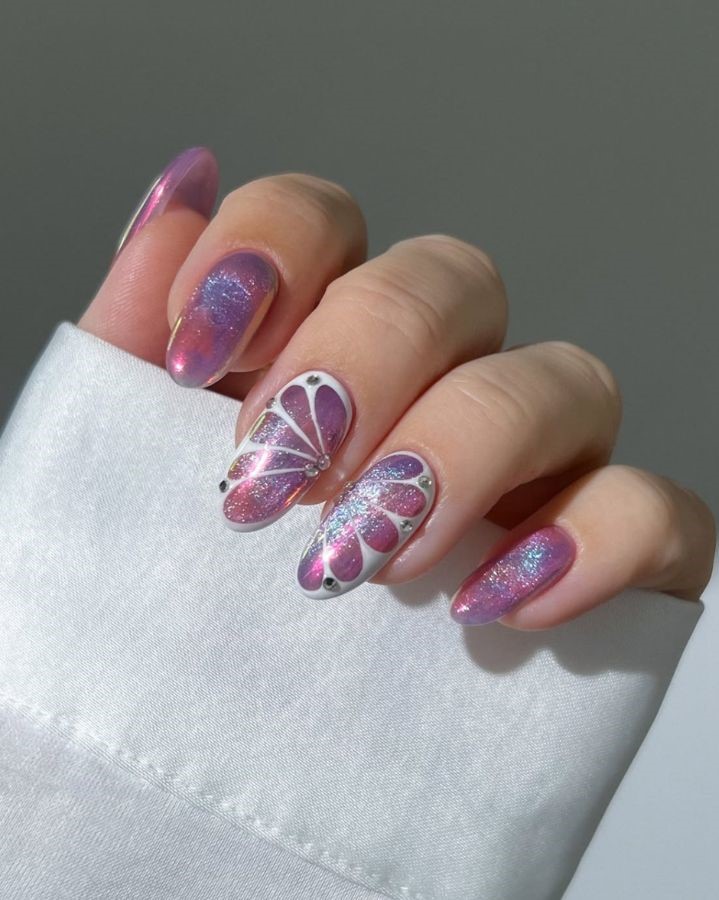 pink butterfly wing fairy nails