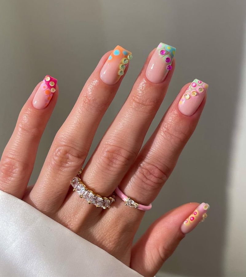 colorful french bubble nails