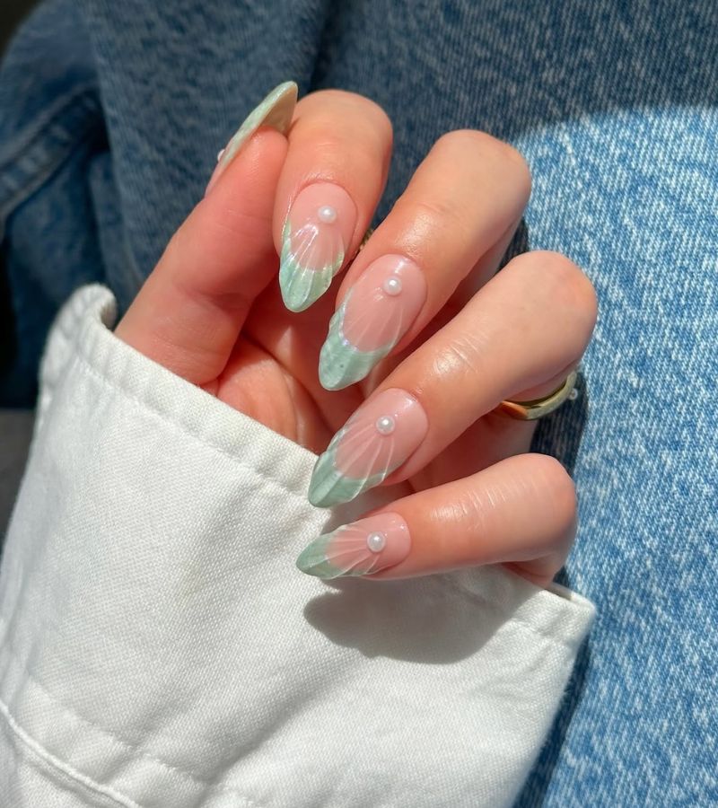 blue seashell french nails 