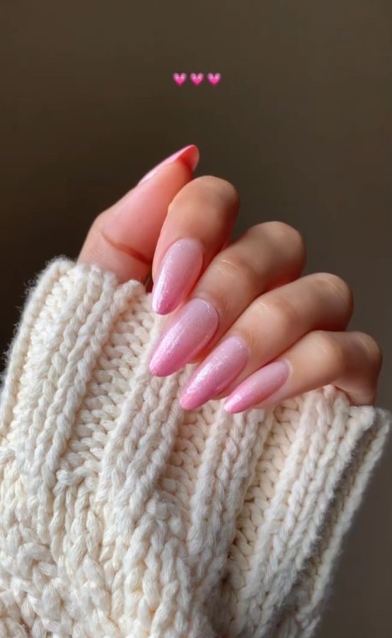shiny pink ombre nails