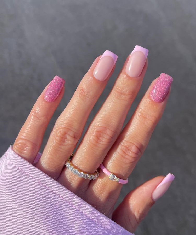 glittery pink nails
