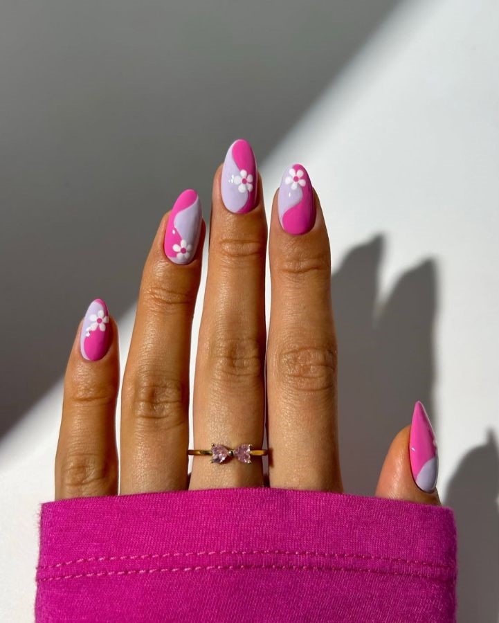 pink lilac floral nails