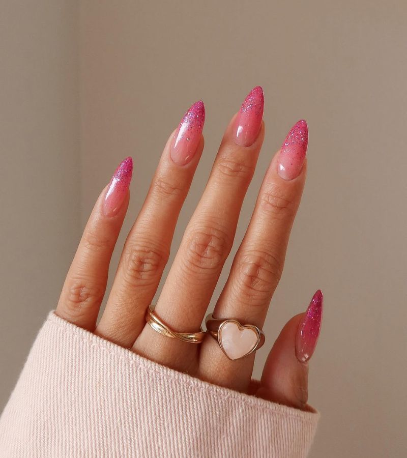 sparkly pink glitter nails