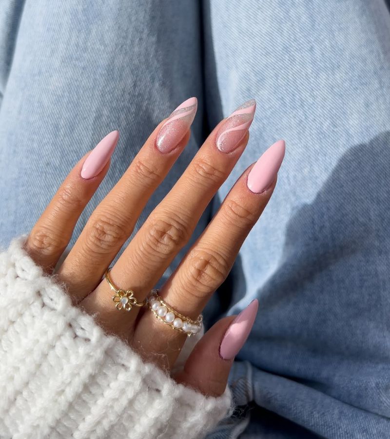 soft swirly pink nails