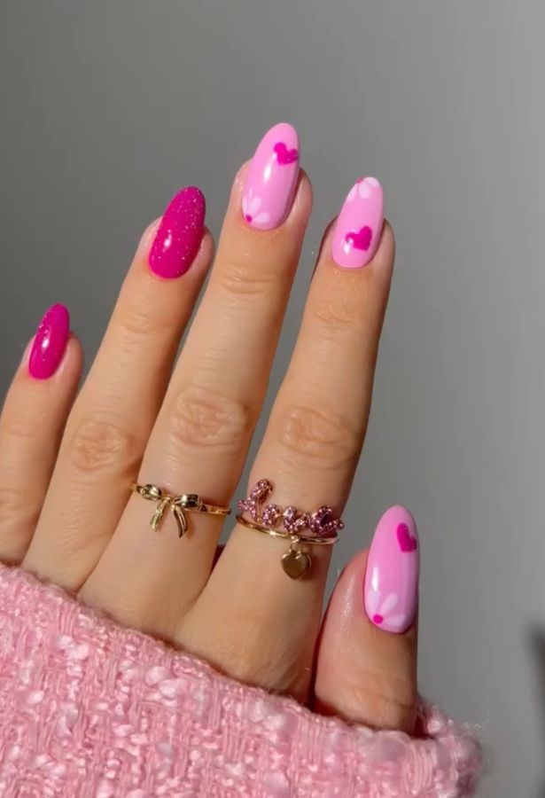 hot pink floral nails