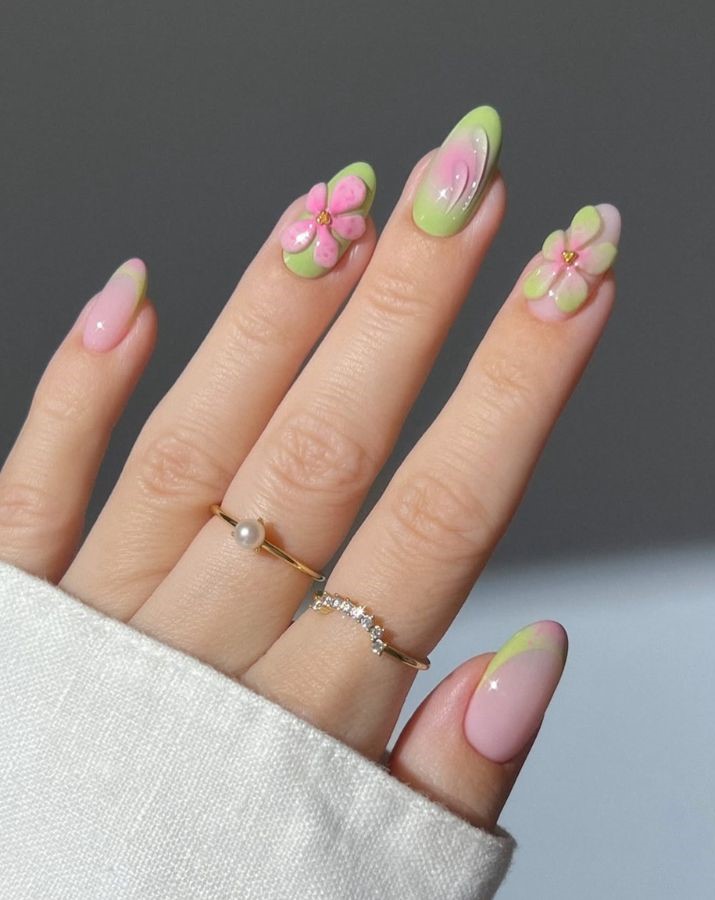 3d green pink nails