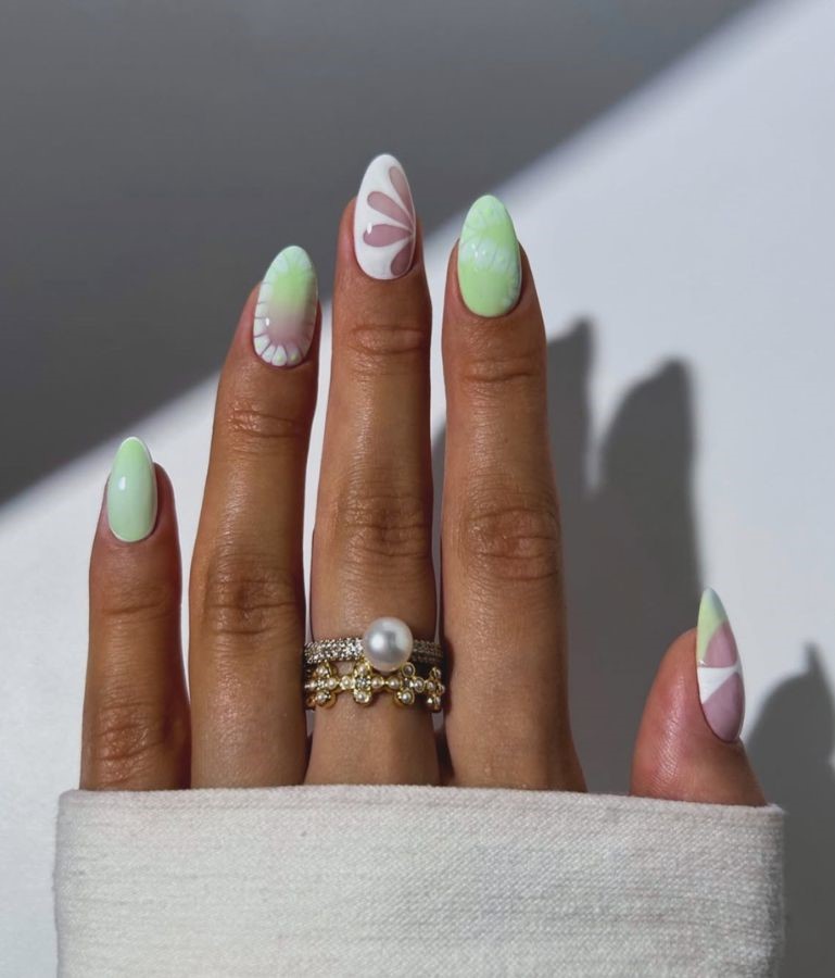 milky matcha nails