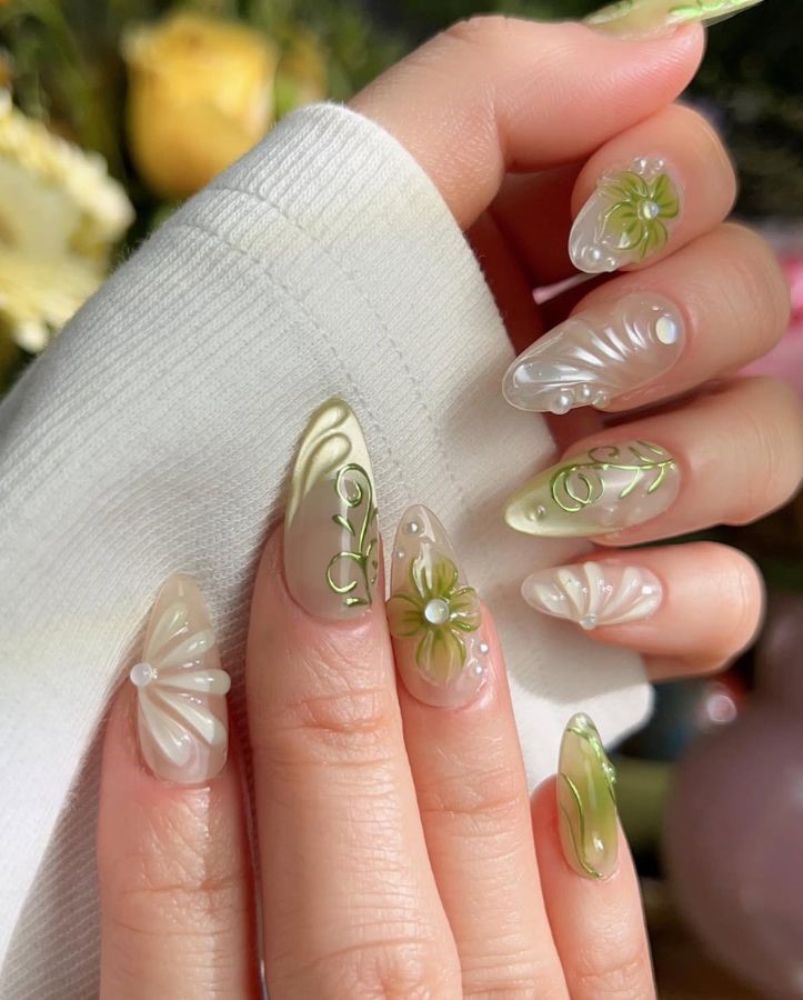 green matcha 3d nails