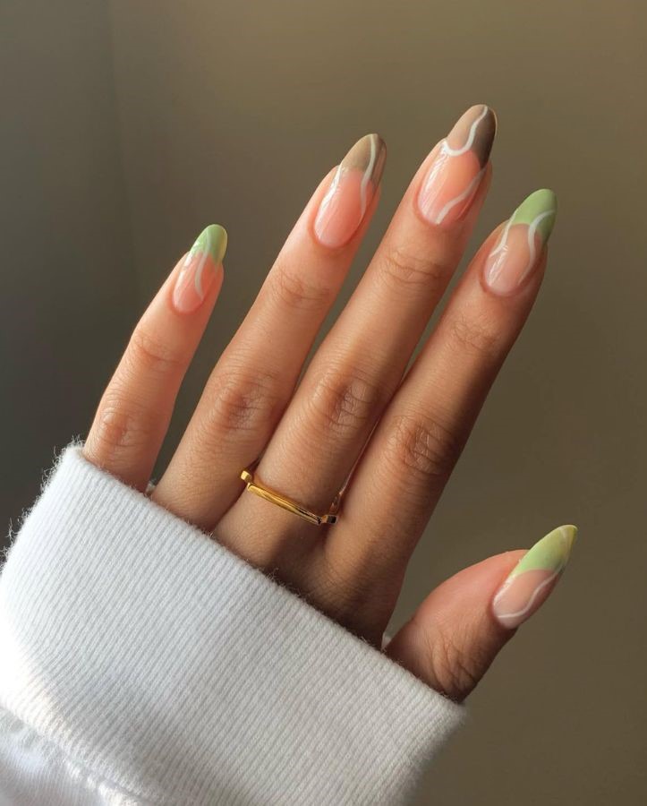 green and brown tips white swirls