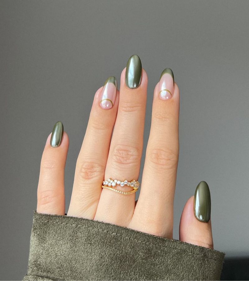 olive green matcha nails