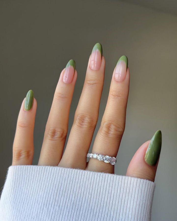 olive green matcha nails