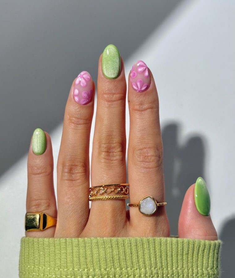 strawberry matcha nails