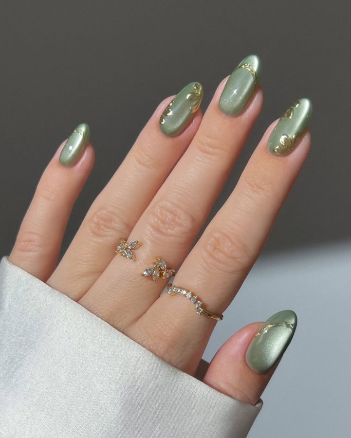 green glass matcha nails