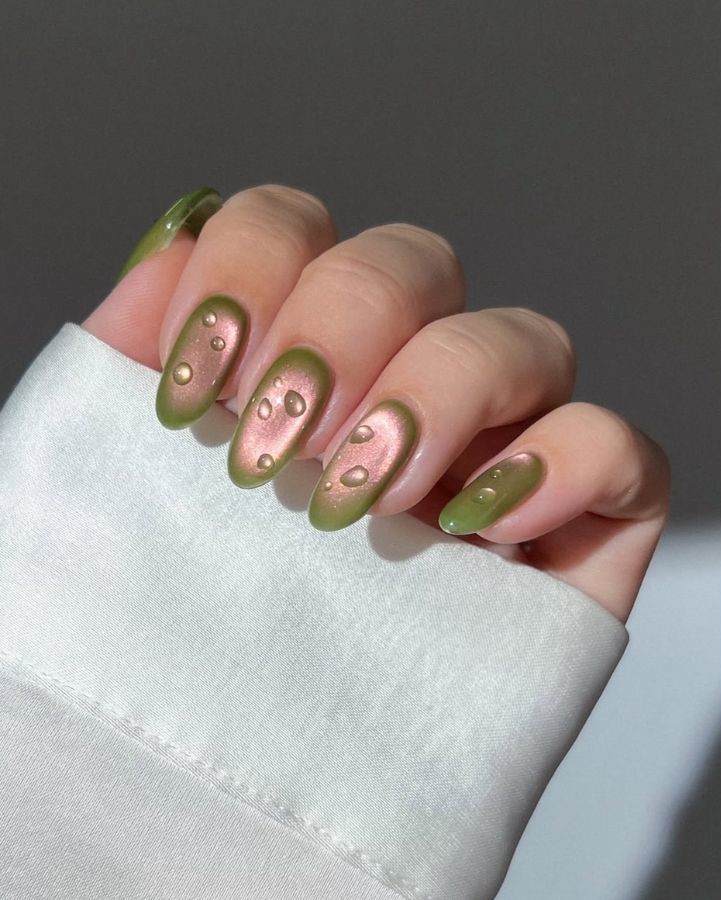 olive green pink bubble nails