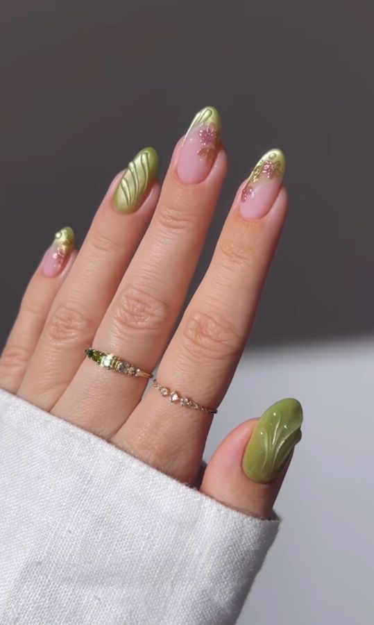 pistachio matcha nails