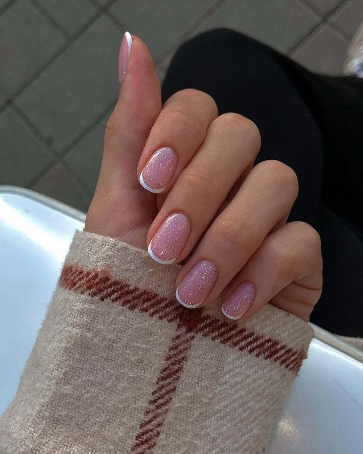 shiny white micro french manicure