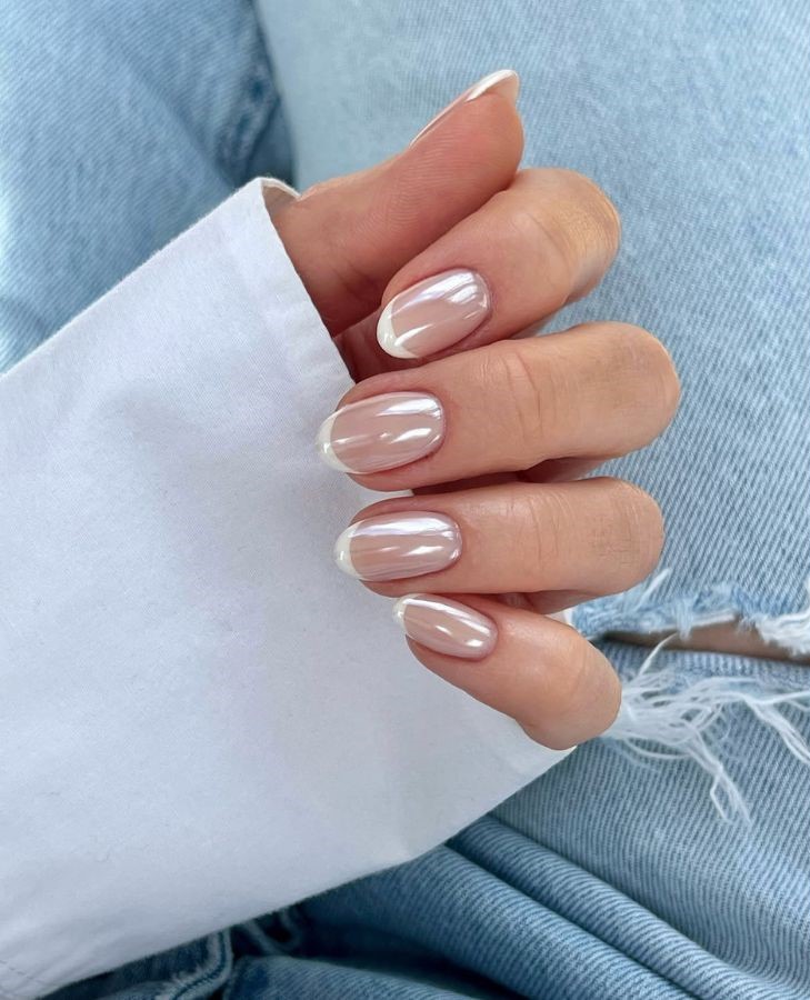 white micro french glazed nails