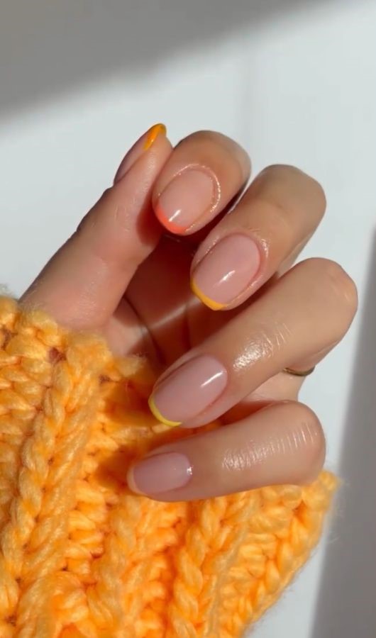 yellow and orange baby french nails