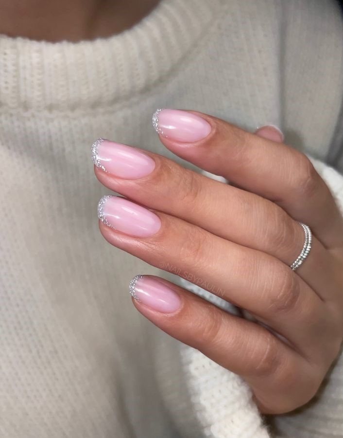 silver micro french manicure