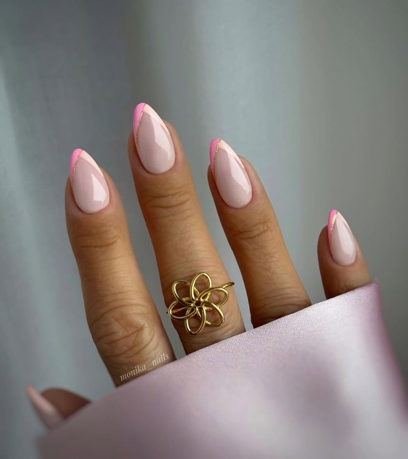 pink and white micro french nails