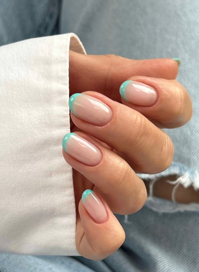 turquoise blue french manicure