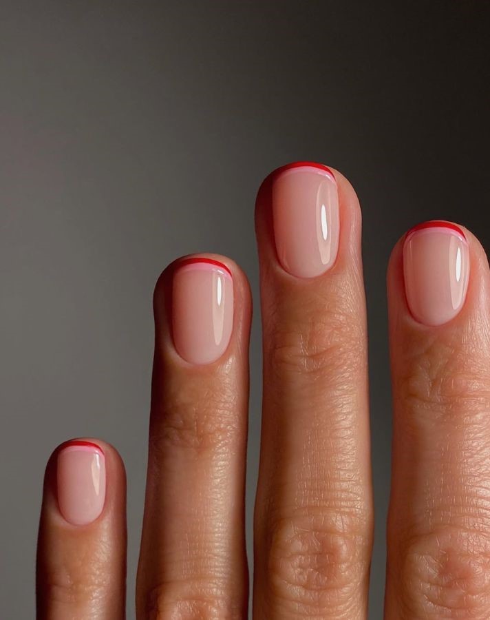 double pink and red micro french nails