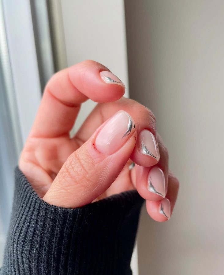 silver micro french nails